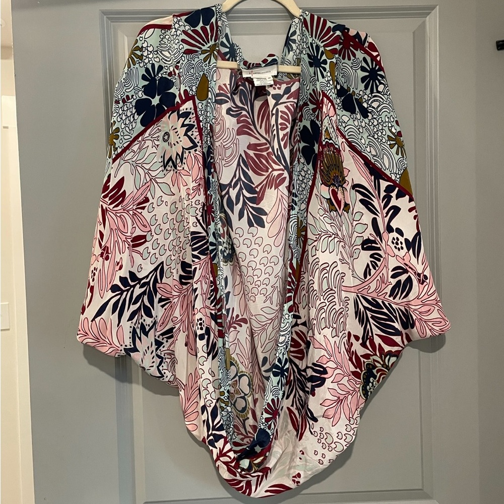 Anthropologie Floral Multicolor wrap  kimono shrug swim cover blouse
